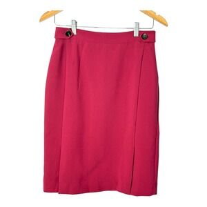 Ann Taylor Curvy‎ Fit Skirt Pencil Career Button Slit Pink Fuchsia Women Size 2